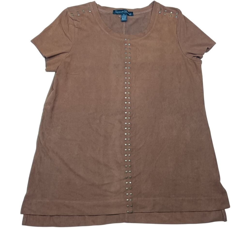 French Laundry Womens Size Medium Faux Suede Look Feel Shirt Top Beige Rivets